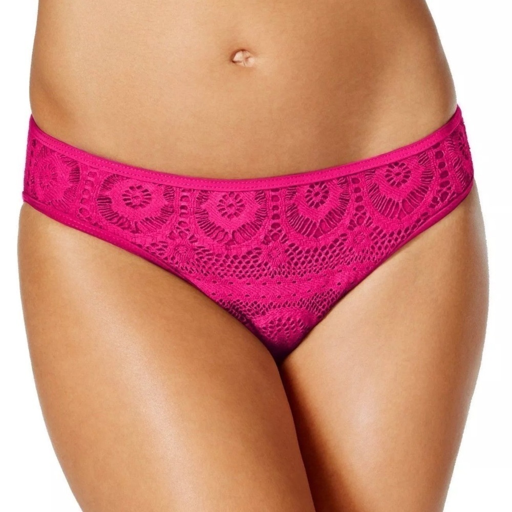 Kenneth Cole Reaction Crochet Lace Hipster Bikini Bottom Pink size Large NEW